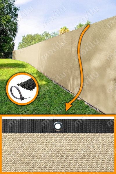 Morilu %95lik Krem Çit Perdesi - Si̇yah Şeritli Halkalı - Tel Çit Filesi - Ha...