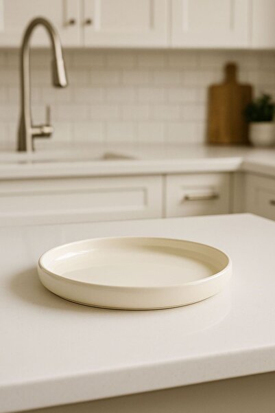 isra kristal Set of 2 Ceramic Round Presentation Cake Plates - White Serving Plate for Two People