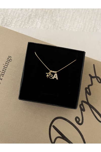 RAREE Ra göz ve zirkon harf charmlı çelik zincirli kolye