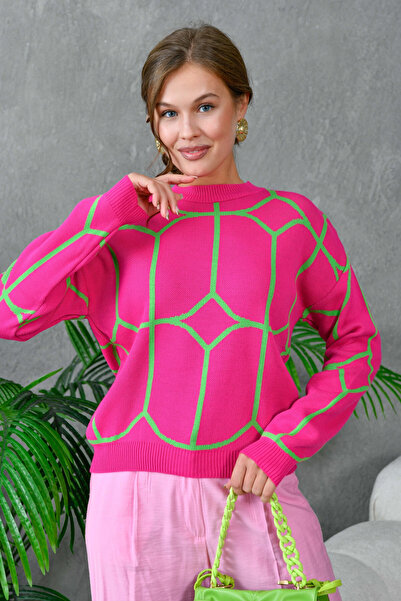 Park Karon Women's Crew Neck Patterned Knitwear Sweater