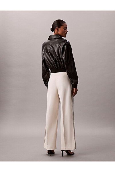 Calvin Klein Cotton Twill All over Printed Logo Striped Women's White Trousers Pants Lv044D612G-Gtr