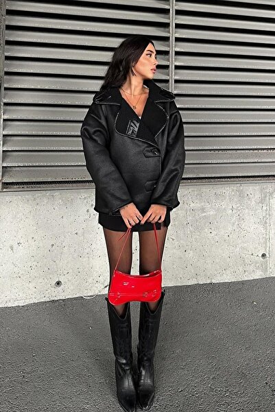 Paragon Else Bitter Brown Suede Textured Oversize Zr Model Coat with Plush Fur Inside