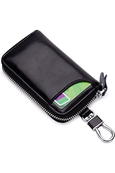 MAKINGTEC Leather Car Key Case - Genuine Leather Key Pouch with 6 Hooks, Black