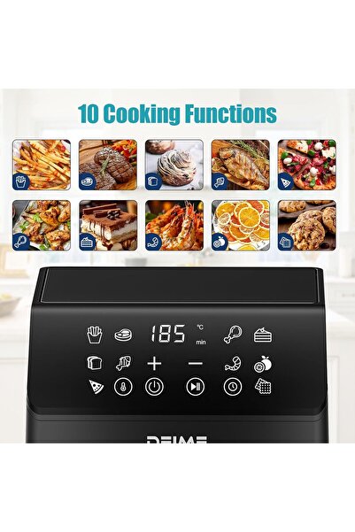 DEIME Hot air fryer 6.5 liters, 12 programs, 360° double heating with large capacity