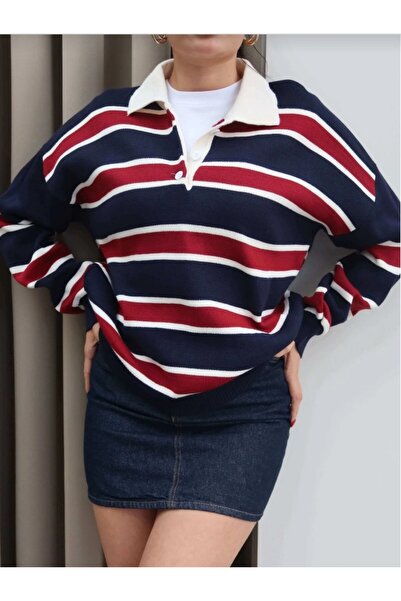 SAYZEN Polo Collar Striped Trend Knitwear Pullover