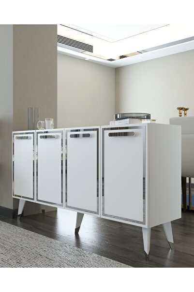 cantek dizayn 8227-128CT KB150 KONSOL,TV ÜNİTESİ BEYAZ-GÜMÜŞ