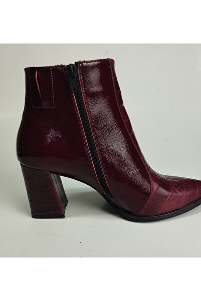 Lucciola Kadın Hakiki Deri Kroko Detaylı Bordo Rugan Topuklu Bot