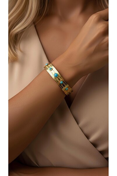 İNN JEWELLERY Steel Handcuff Bracelet Tarnish-Free Antiallergic Natural Stone Figured (2 Years Importer Guaranteed)