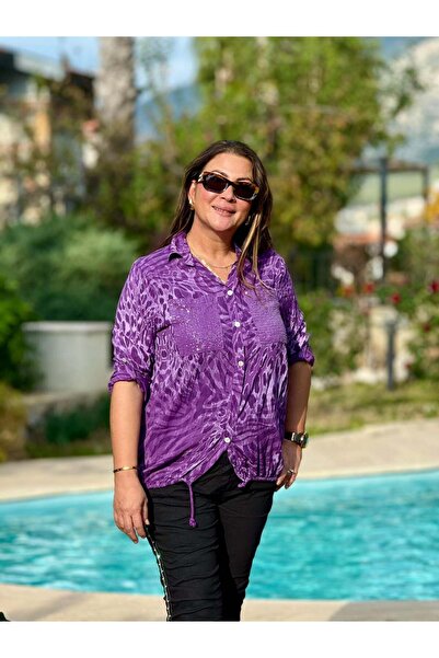 Punta Otantik Nc15401 Men's Collared Double Pocket Hem Tie Italian Shirt Purple