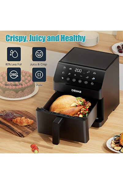 DEIME Hot air fryer 6.5 liters, 12 programs, 360° double heating with large capacity