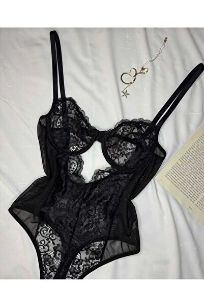 EBRA İÇ GİYİM DANTELLİ BALENLİ BODYSUİT BABYDOLL