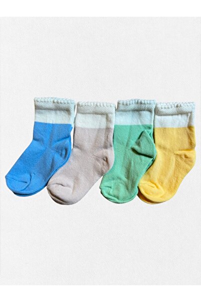 Fil Kids Baby Winter Socks Cotton Fabric 4-Piece Blue Brown Yellow Green Colo...