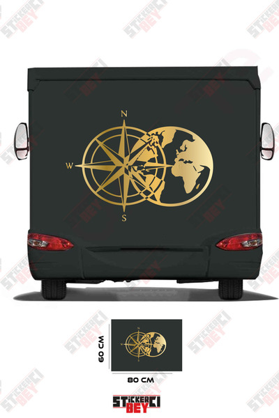 STİCKERCI BEY ملصق تزيين للعربات المتنقلة بتصميم البوصلة والعالم