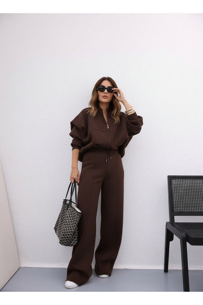 YAKAMEL طقم بدلة رياضية نسائية مكون من مبطن بالصوف قطع من شيرت بومبر ريميوم