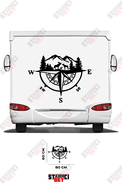 STİCKERCI BEY ملصق للعربات المتنقلة بتصميم الجبل والبوصلة
