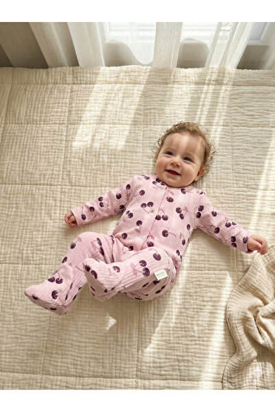 ENSONO Pamuklu Kirazlı Tulum 0-3 3-6 6-9 Ay