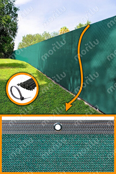 Morilu %95lik Yeşil PERDE Çit Filesi -KIRÇILLI Şeritli Halkalı - Bahçe File P...