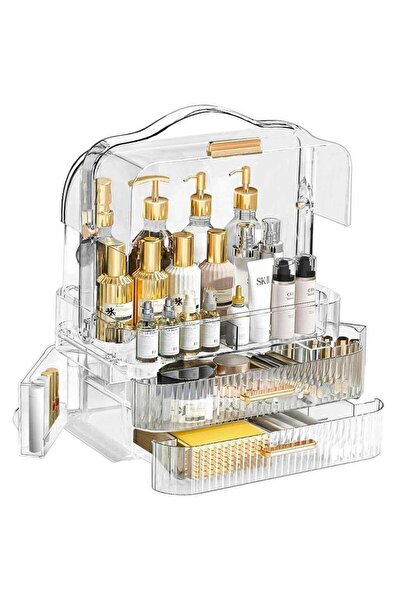 Arabest منظم تخزين المكياج بمقبض محمول، حافظات للطاولة والحمام والخزانة ومقاو...