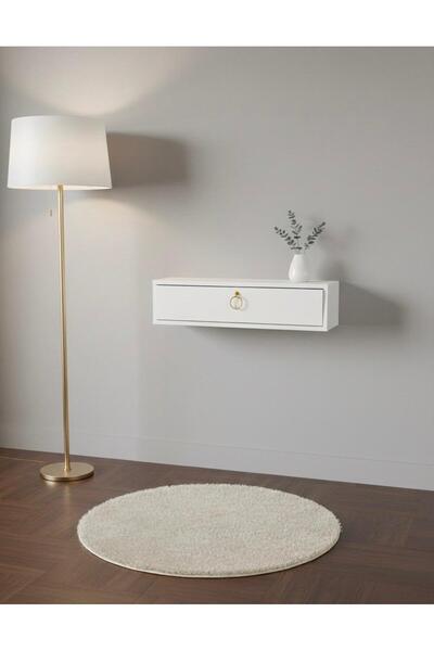 GKM HOME 80 cm Beyaz Kapaklı Dresuar Salon Antre Hol Oturma Odası GOLD HALKA ...
