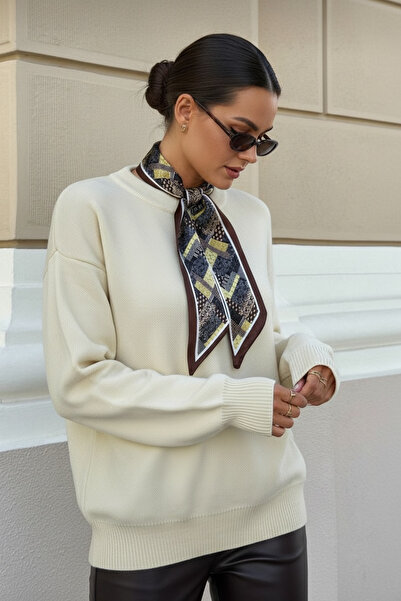 NEWCO Pulover tricotat obișnuit cu guler biker și eșarfă