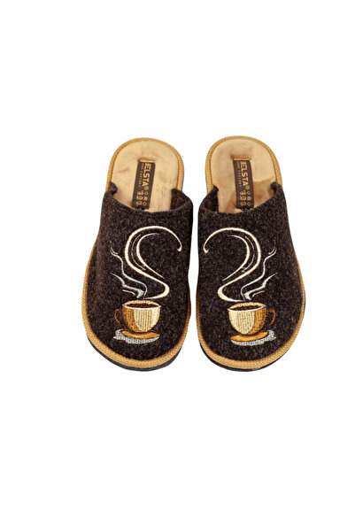 Belsta Brown slippers with embroidery, brown color, size 37