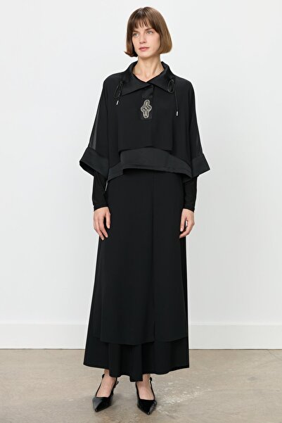 Nihan Yaka Detaylı Şık Etek Gömlek Takım Siyah