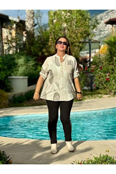 Punta Otantik Nc15406 Patterned Italian Cotton Blouse Cream