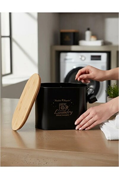 LeylArt علبة منظفات مسحوقة بغطاء من الخيزران ومقسم معدني مع مقياس، صندوق تخزي...