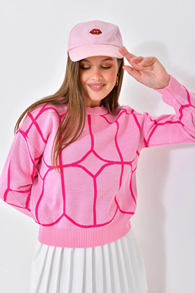 Park Karon Women's Crew Neck Patterned Knitwear Sweater