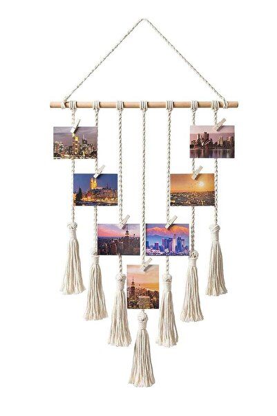 Arabest Wall Hanging Photo With Wood Clips Hanging Pictures,Bohemian Handmade Woven Tapestry Home Decor