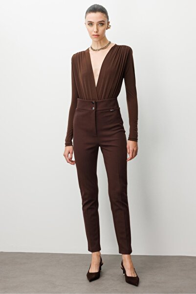 Moda İlgi Modailgi Bel Korsajı Lastikli Pantolon Kahve