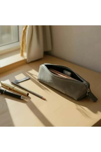 Be Online Genuine Leather Pen Holder, Handmade Multi-Purpose Makeup Brush Bag, Zippered Organizer Leather Case