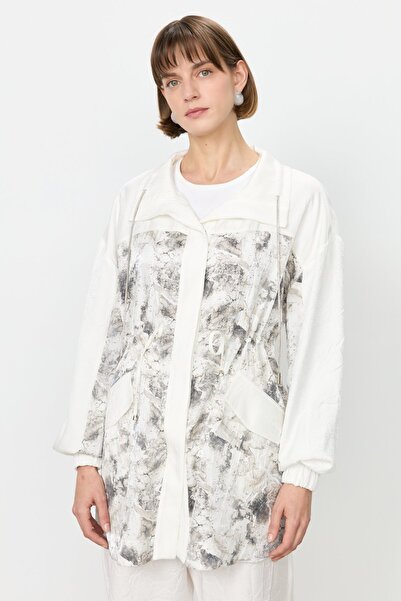 Nihan Beli Büzgülü Pantolon Ceket Pamuk Takım Ekru