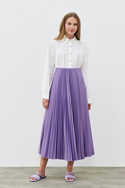 Blue Morpho Leather-Look Buy Elastic Unlined Long Pleated Skirt