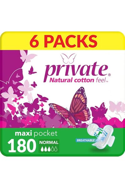 PRİVATE فوط صحية ماكسي بوكيت عادية، 180 فوطة، وردي