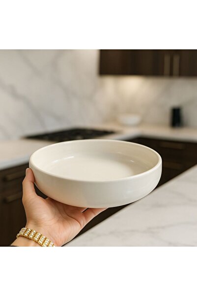 isra kristal Set of 2 Ceramic Round Presentation Dinner Plates - White Serving Plate for Two People