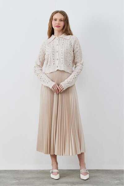 Blue Morpho Leather-Look Buy Elastic Unlined Long Pleated Skirt