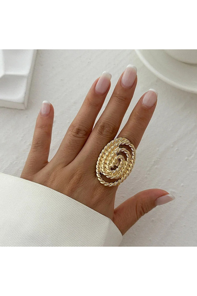 GlaMLo Accessories Adjustable Gold Ring – Textured Spiral Pattern