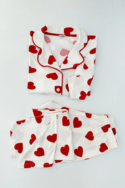 zahider Set de pijamale din bumbac cu model de inimă pentru fete