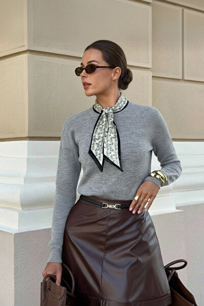 NEWCO Scarf Biscuit Collar Regular Knitwear Sweater