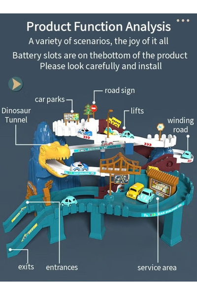 Generic Dinosaur racing track toy set, includes 10 mini race cars, suitable for children aged 3-8