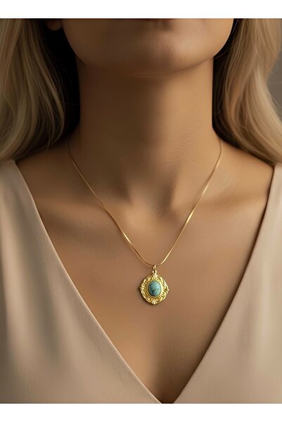 İNN JEWELLERY 316L Steel Necklace Tarnish-Free Antiallergic Emerald Figured (2 Years Importer Warranty)
