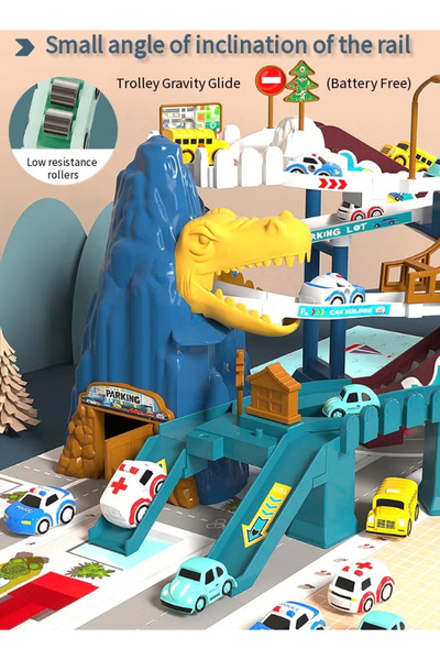 Generic Dinosaur racing track toy set, includes 10 mini race cars, suitable for children aged 3-8