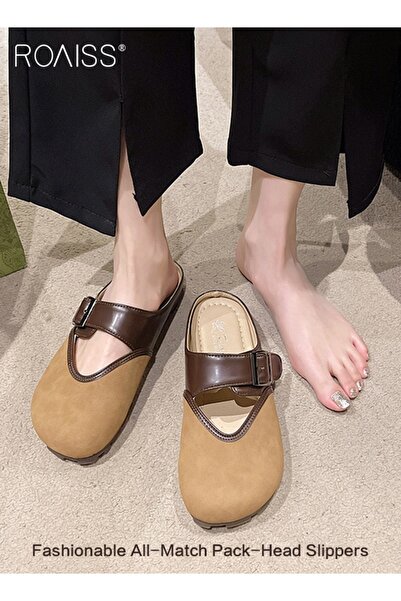 ROAISS Women's Casual Suede Clogs, Trendy Vintage Sandals with Arch Support, Comfortable Elegant Leather Mu