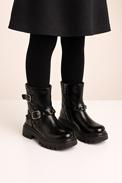 minibonito Orthopedic Lace-Up Zippered Girls' Boots Shoes Black Girls' Boots