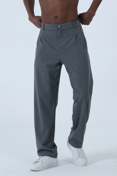 RELAXL Large Size Loose Long Leg Pleated Men's Trousers Dark Gray
