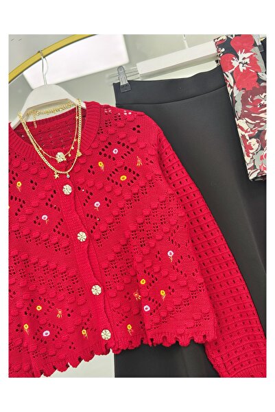 YEDİLALE Flower Knit Cardigan with Flared Skirt Two-Piece Set [Cardigan is standard size, skirt is sized]