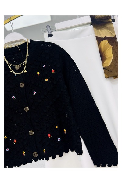 YEDİLALE Floral Knit Cardigan with Flared Skirt Two-Piece Set [Cardigan is standard size, skirt is sized]