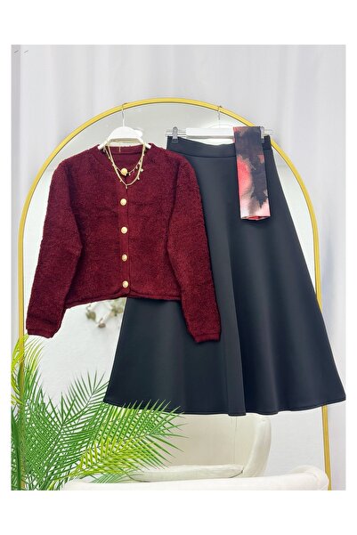 YEDİLALE Towel Knit Cardigan Flawed Skirt Double Set [Cardigan Std Size, Skirt Size Included]