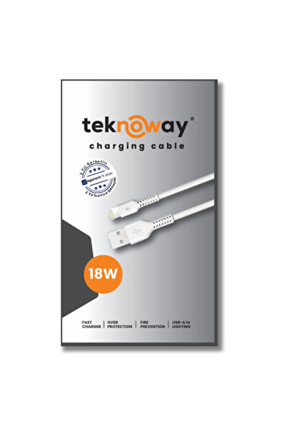 teknoway 18W USB-A to Lighting Şarj Kablosu Beyaz